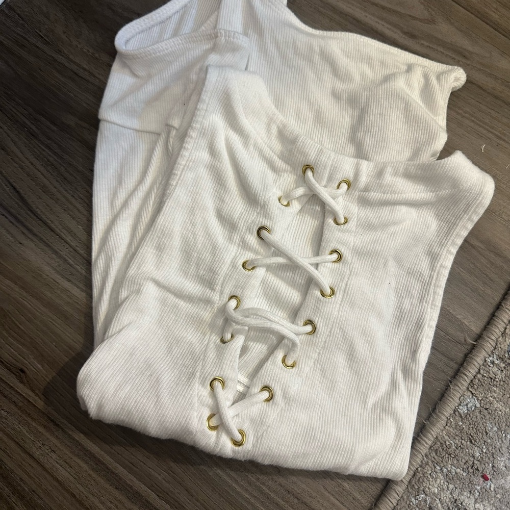 Guess White Lace-Up Bodysuit